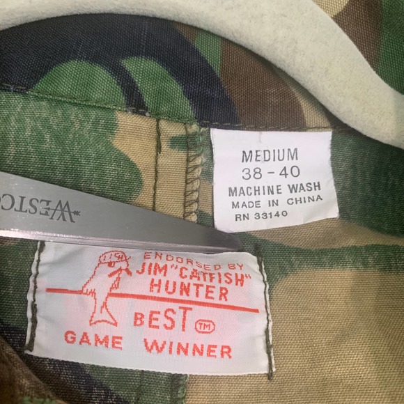 Jim Catfish Hunter‎ Mens Jacket Medium Green Camouflage Military Pockets Short - Picture 8 of 10